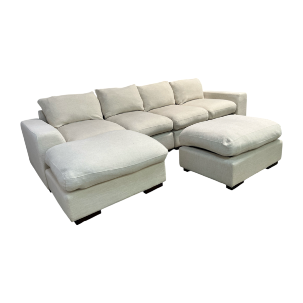 Beige U Shape Sectional Couch with Ottomans - Image 6
