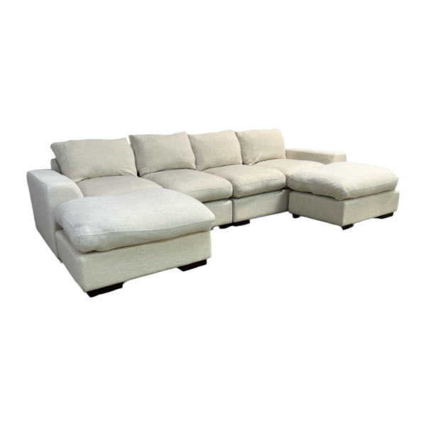 Beige U Shape Sectional Couch with Ottomans - Image 2