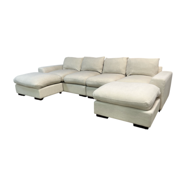 Beige U Shape Sectional Couch with Ottomans - Image 3