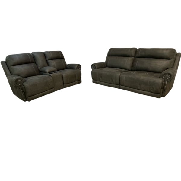 Gray Leather Recliner Couch Set
