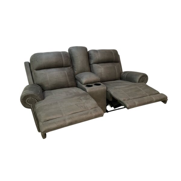 Gray Leather Recliner Couch Set - Image 2