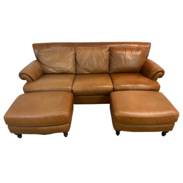 Macys Leather Sofa with Two Ottomans - Image 2