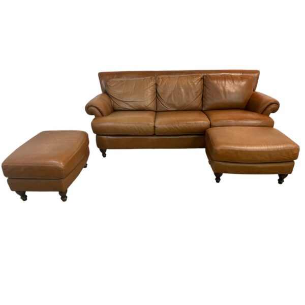 Macys Leather Sofa with Two Ottomans