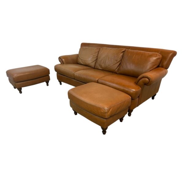Macys Leather Sofa with Two Ottomans - Image 4