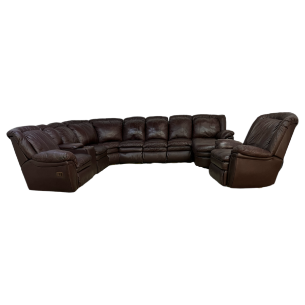 Large Brown Leather Recliner Sectional Couch and Chair - Image 4