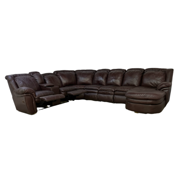 Large Brown Leather Recliner Sectional Couch and Chair - Image 12