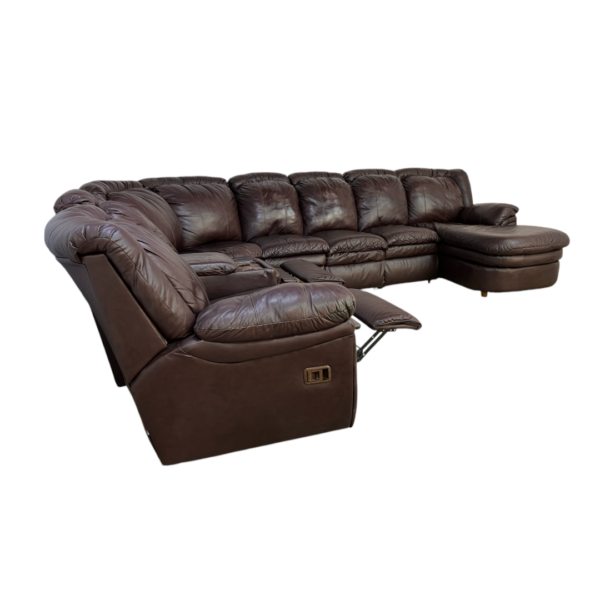 Large Brown Leather Recliner Sectional Couch and Chair - Image 6