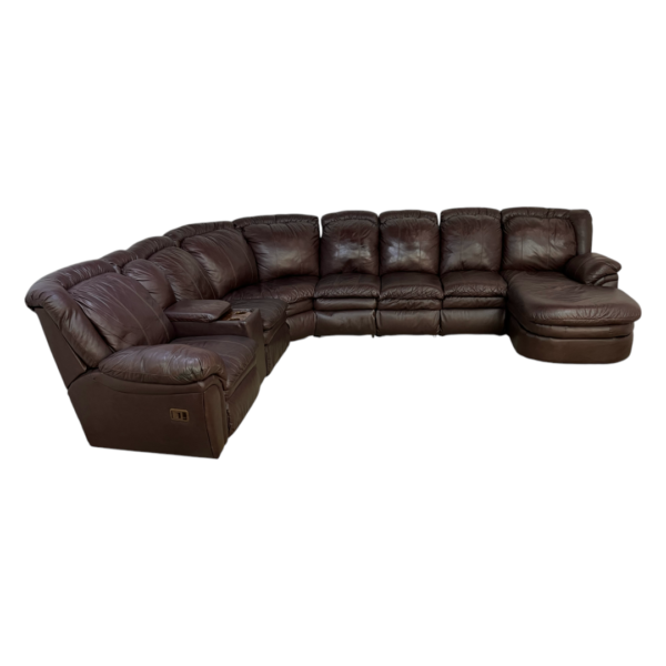 Large Brown Leather Recliner Sectional Couch and Chair - Image 13