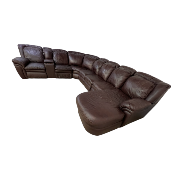 Large Brown Leather Recliner Sectional Couch and Chair - Image 7