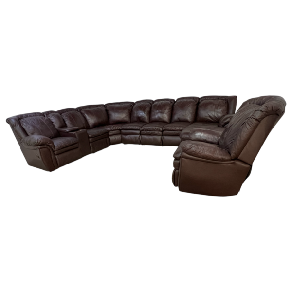 Large Brown Leather Recliner Sectional Couch and Chair - Image 3