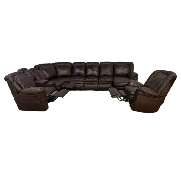 Large Brown Leather Recliner Sectional Couch and Chair - Image 2