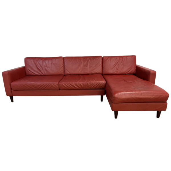 Red Leather Sectional Couch with Chaise