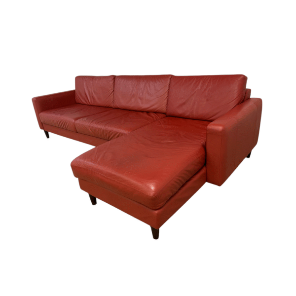 Red Leather Sectional Couch with Chaise - Image 3