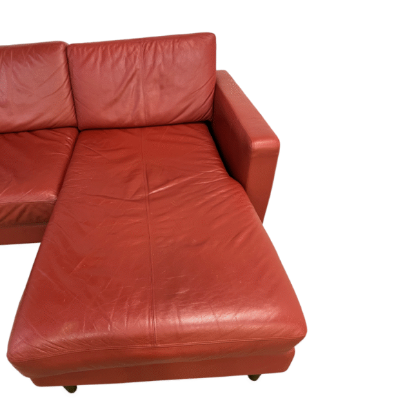Red Leather Sectional Couch with Chaise - Image 4